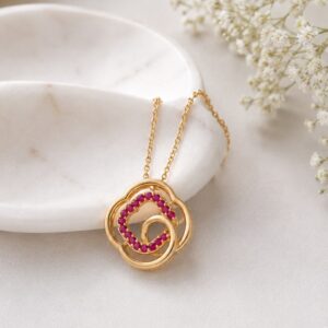 Golden Bloom Ruby Pendant Necklace