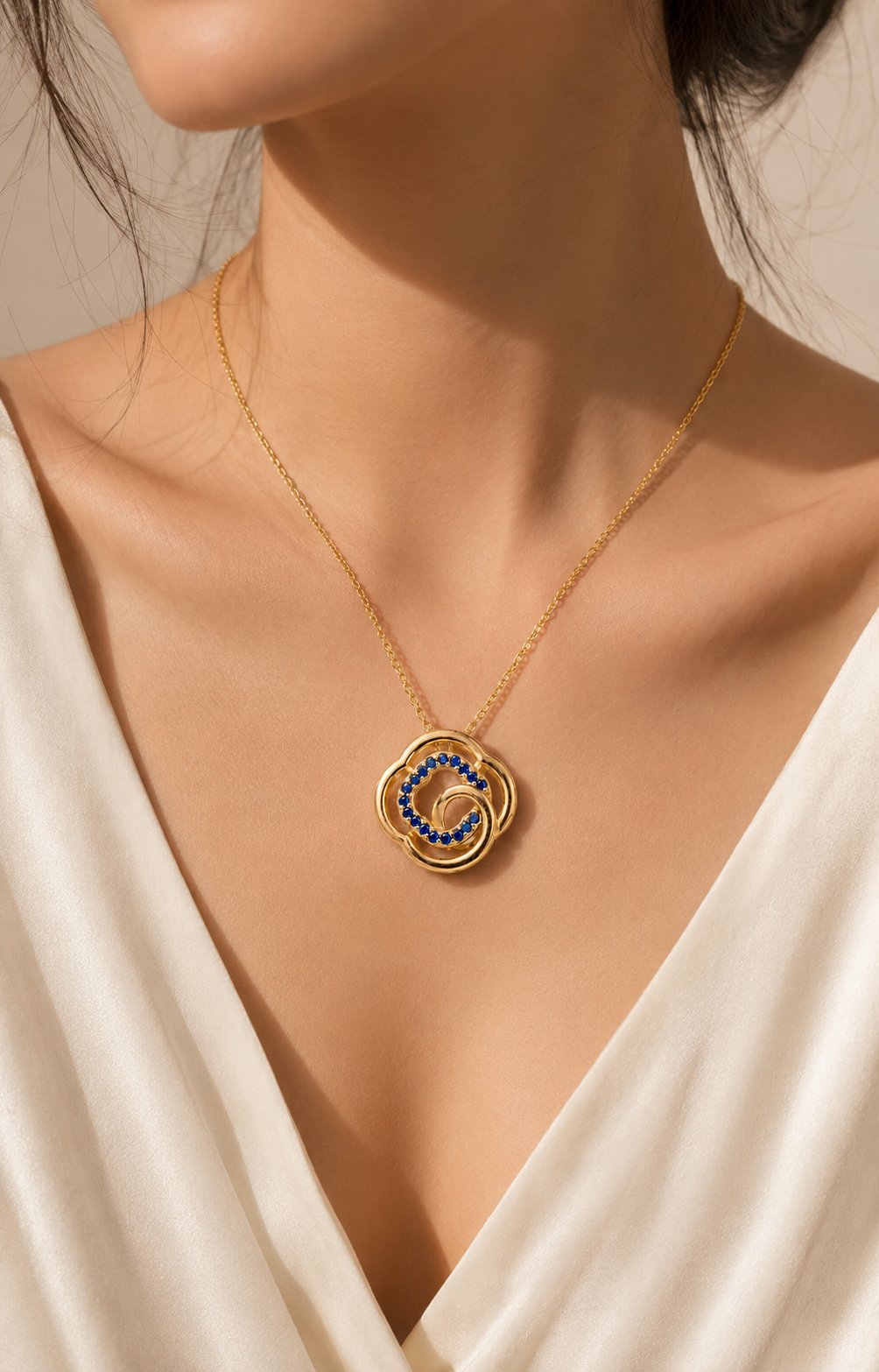 Golden Bloom Sapphire Pendant Necklace - Image 2