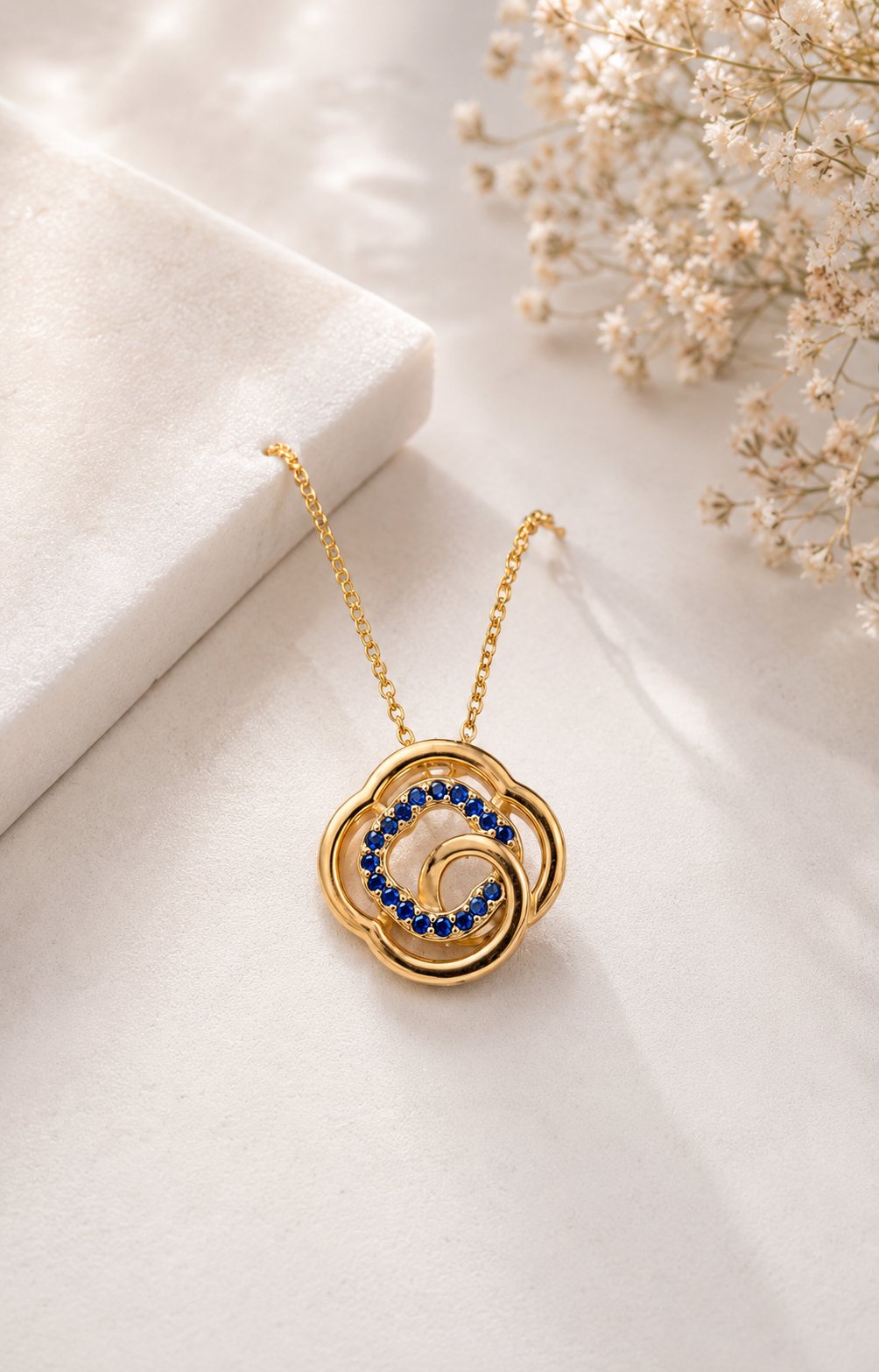 Golden Bloom Sapphire Pendant Necklace