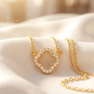 Golden Clover Crystal Pendant Necklace