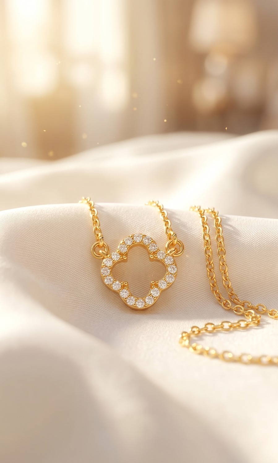 Golden Clover Crystal Pendant Necklace