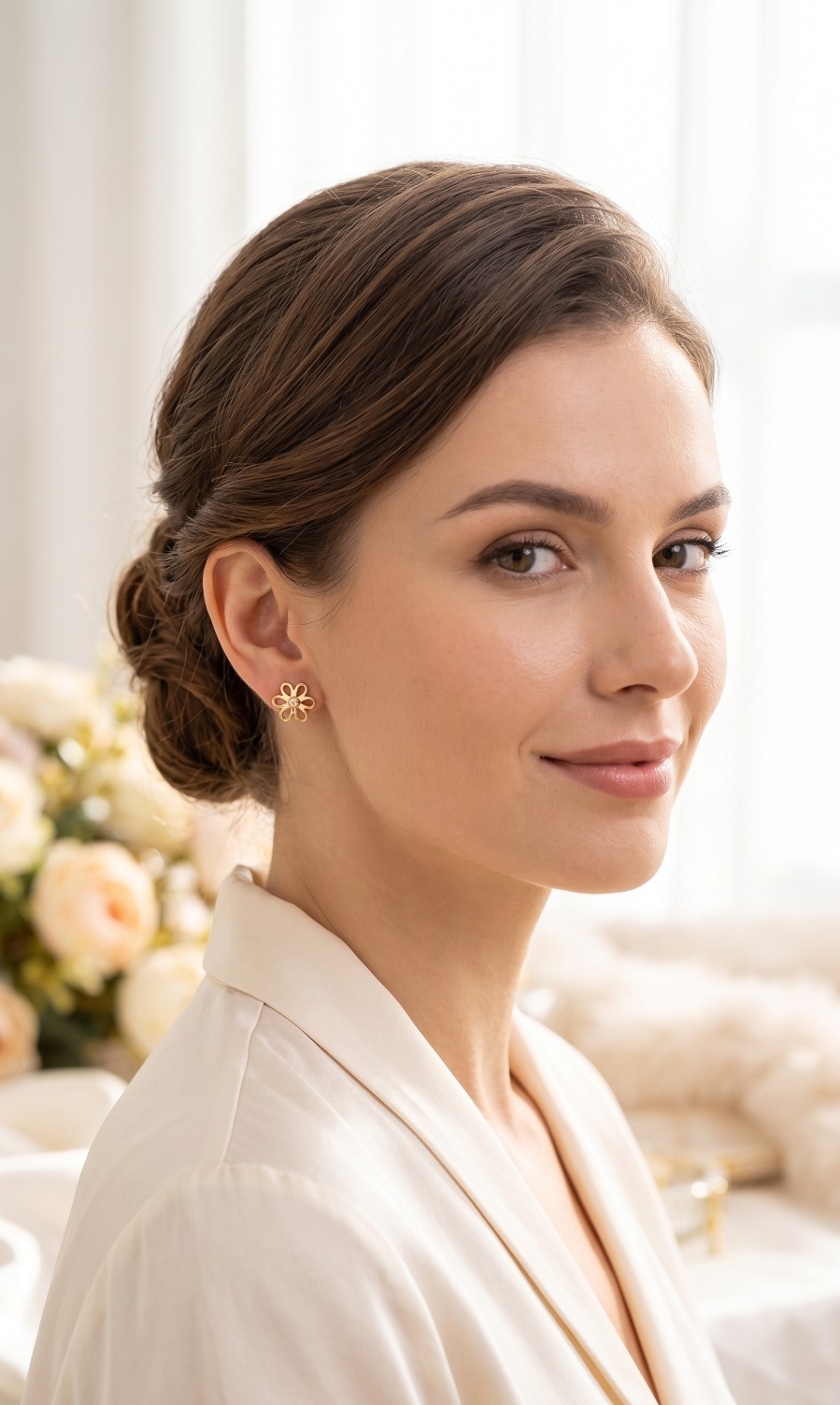 Golden Daisy Crystal Stud Earrings - Image 2