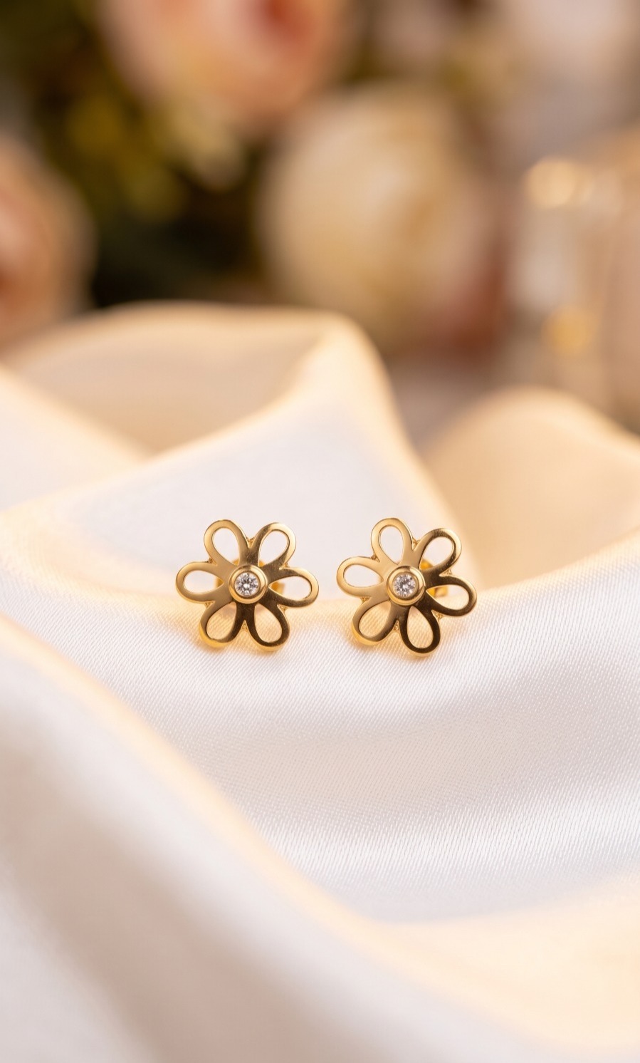 Golden Daisy Crystal Stud Earrings