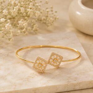 Elegant Floral Diamond Gold Bangle