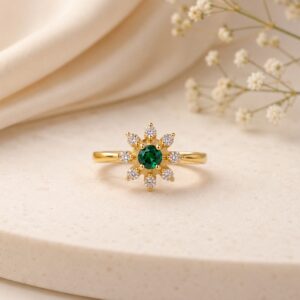 Emerald Bloom Gold Ring