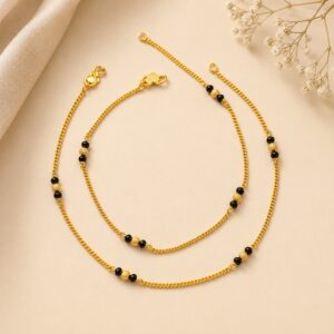 Golden Black Bead Anklet Chain