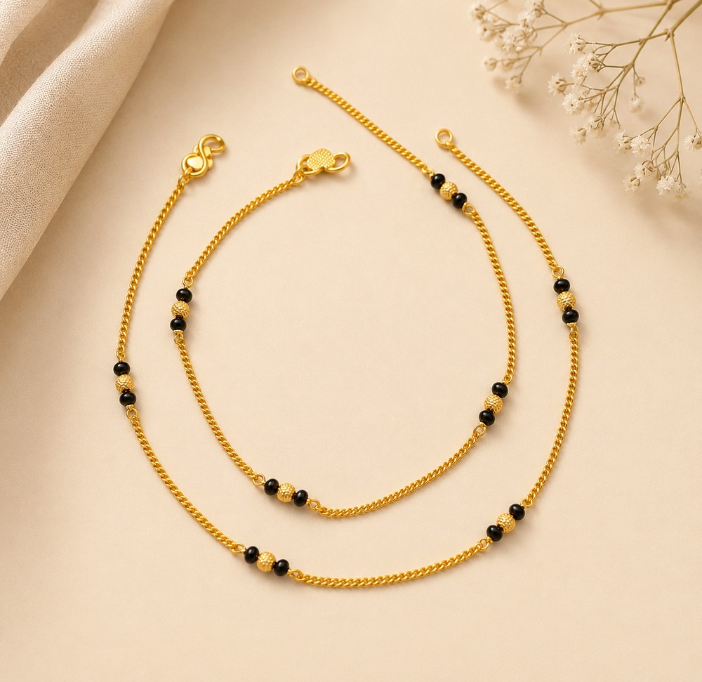 Golden Black Bead Anklet Chain