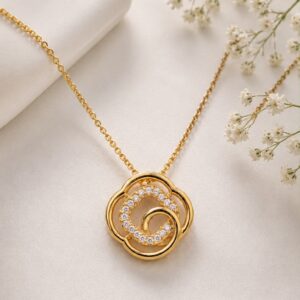 Golden Bloom Crystal Pendant Necklace