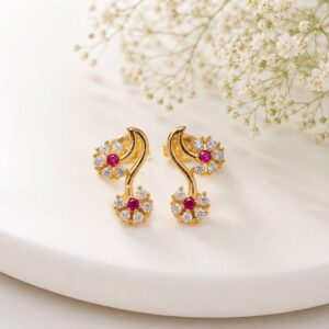 Golden Floral Ruby Crystal Drop Earrings