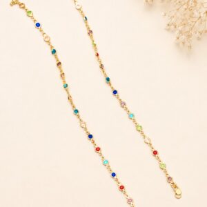 Multicolor Stone Golden Anklets