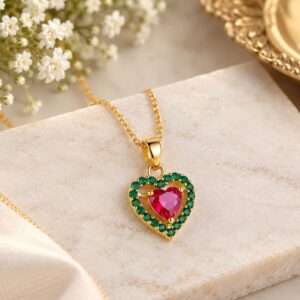 Elegant Emerald Heart Gold Pendant Necklace