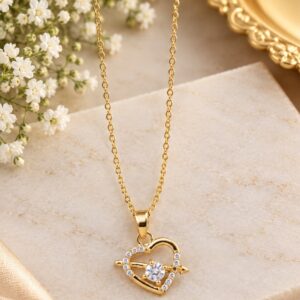 Elegant Heart Halo Gold Pendant Necklace