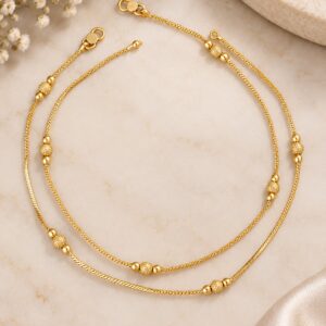 Golden Beaded Double-Strand Anklet