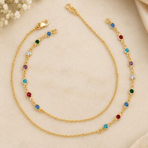 Rainbow Gemstone Gold Anklet